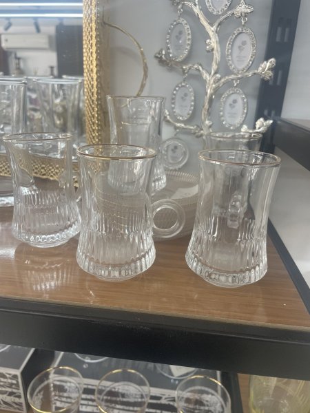 كاسات شاي كرستال محزز 6 قطع